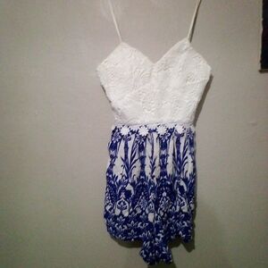 Xenia Boutique White and Blue Mini Dress